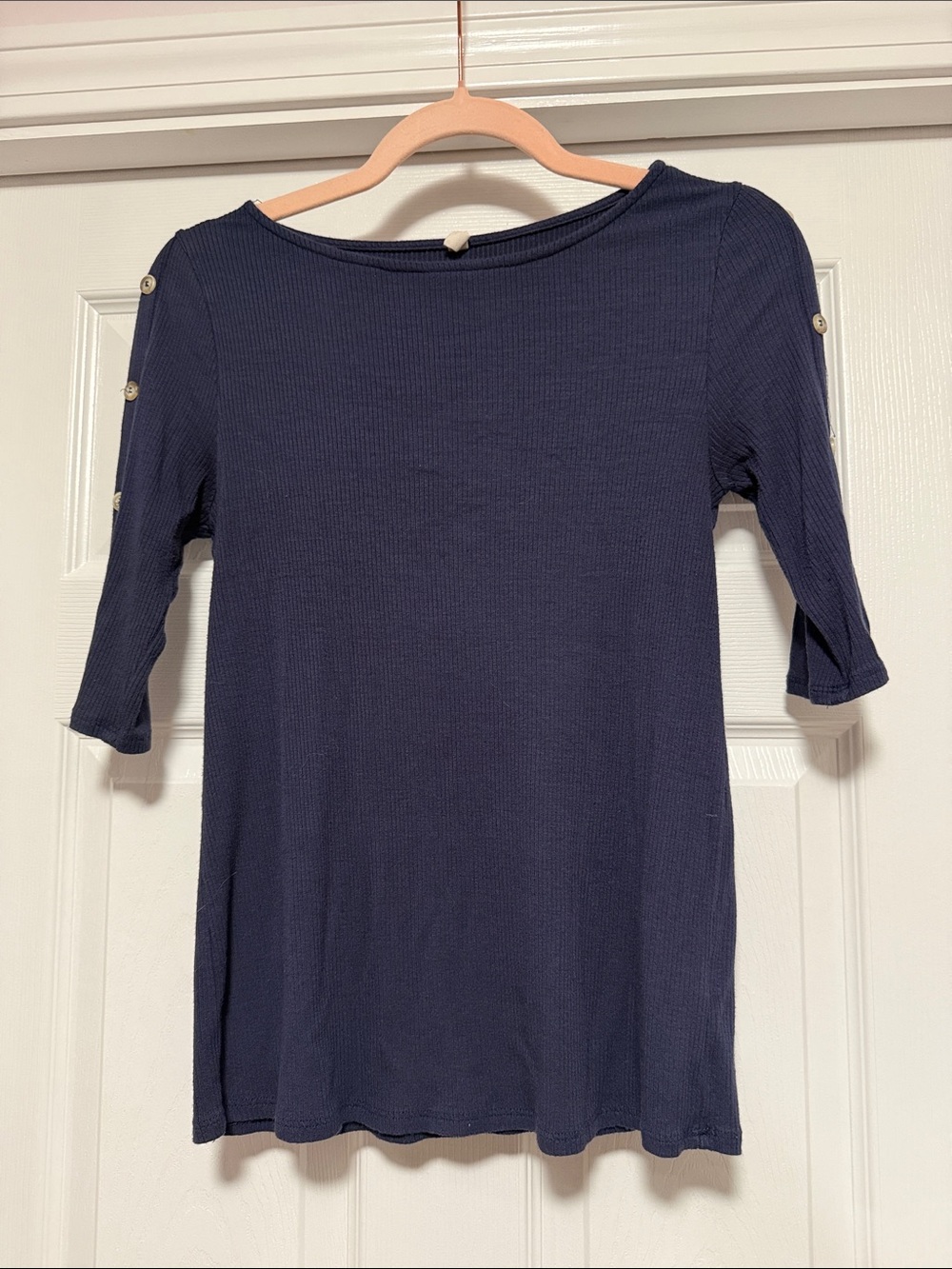 Pinkblush Navy Ribbed Boatneck Top with Shoulder Buttons